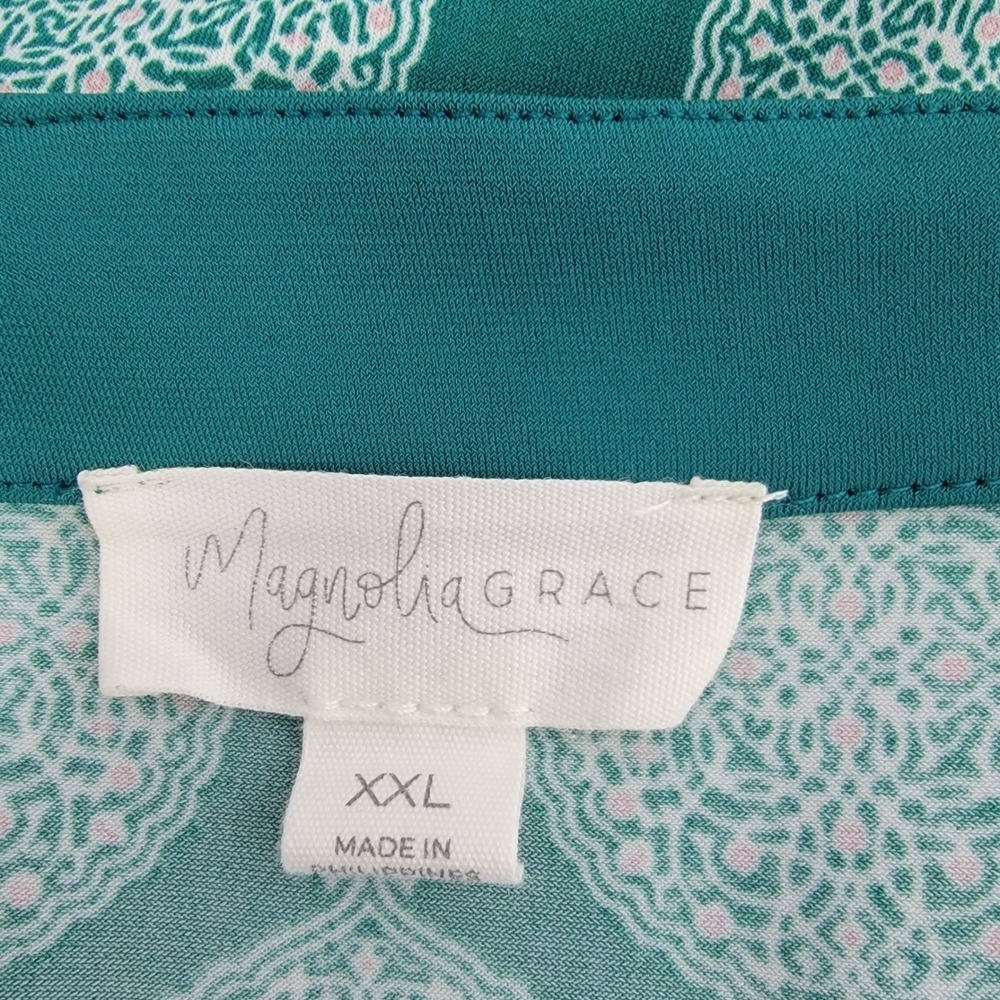 Magnolia Grace Womens XXL Green Pink Embroidered Boho Travel Midi Shift Dress - Picture 5 of 9